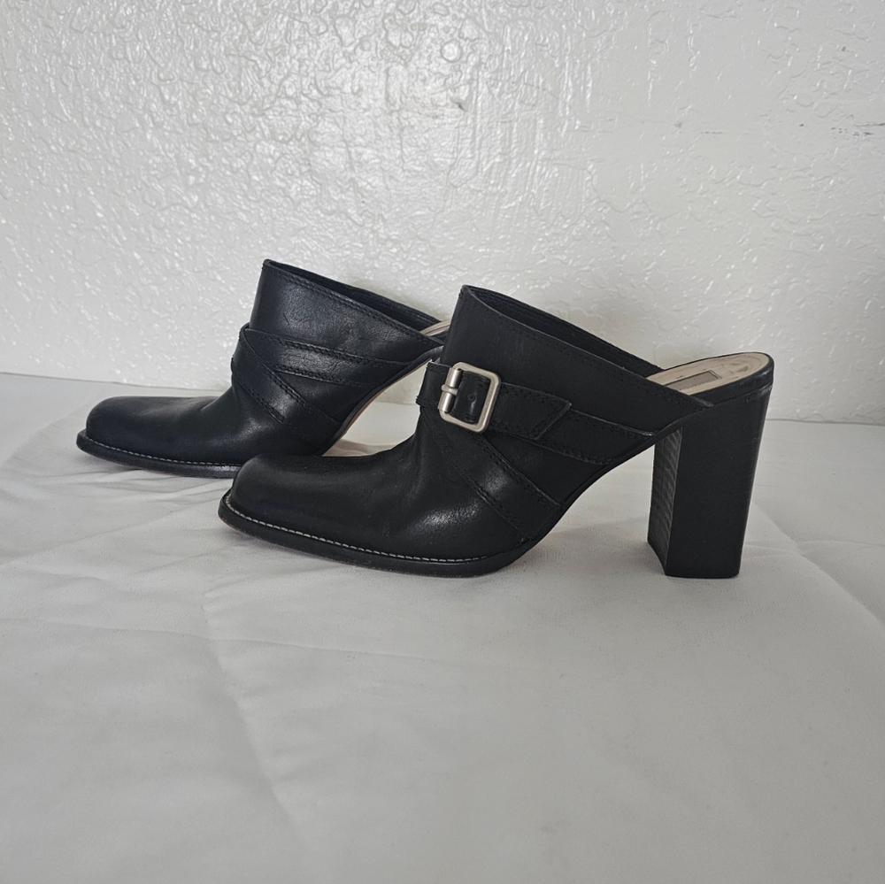 Michael Kors Y2K Block Heel Square Toe Black Italian Leather Moto Mules Size 8